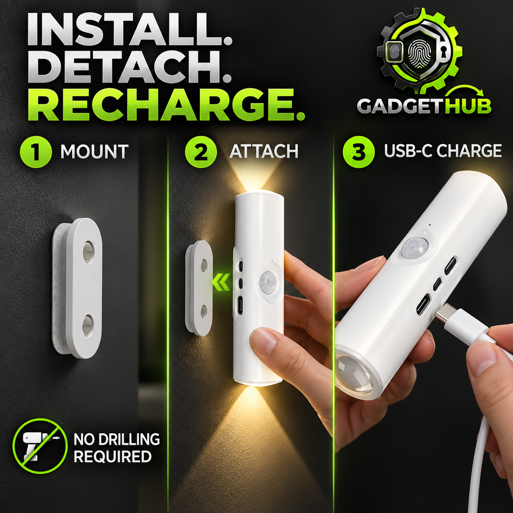 SmartGlow Easy Installation - Mount, Attach and USB-C Recharge, no drilling required