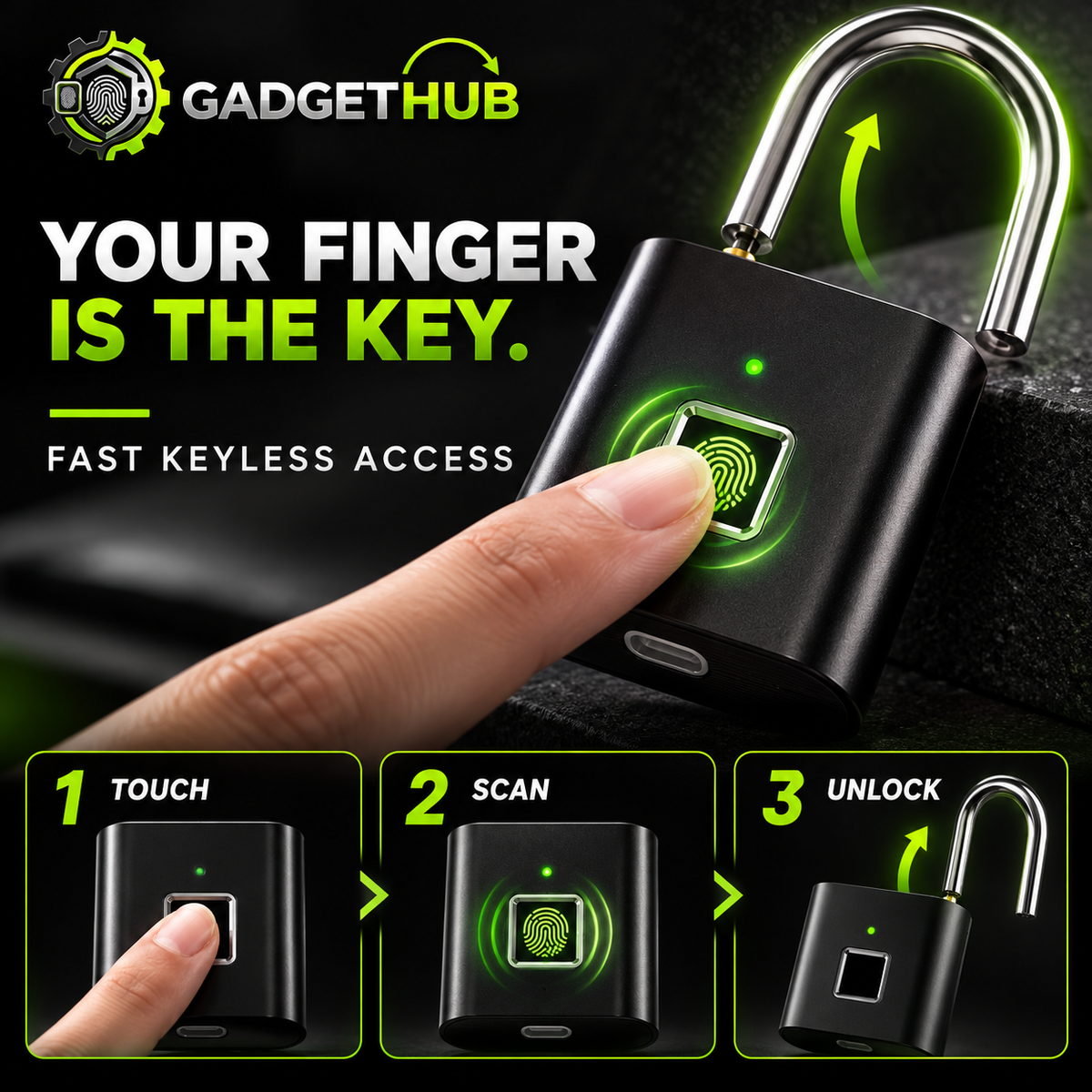 SecureTouch Padlock - Your Finger Is the Key: Touch, Scan, Unlock