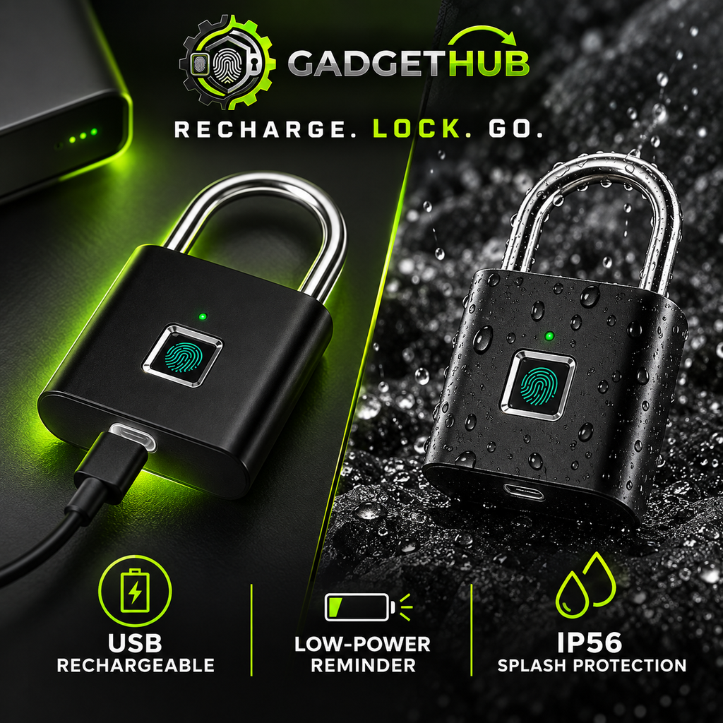 SecureTouch Padlock - Recharge Lock Go: USB Rechargeable, Low-Power Reminder, IP56 Splash Protection