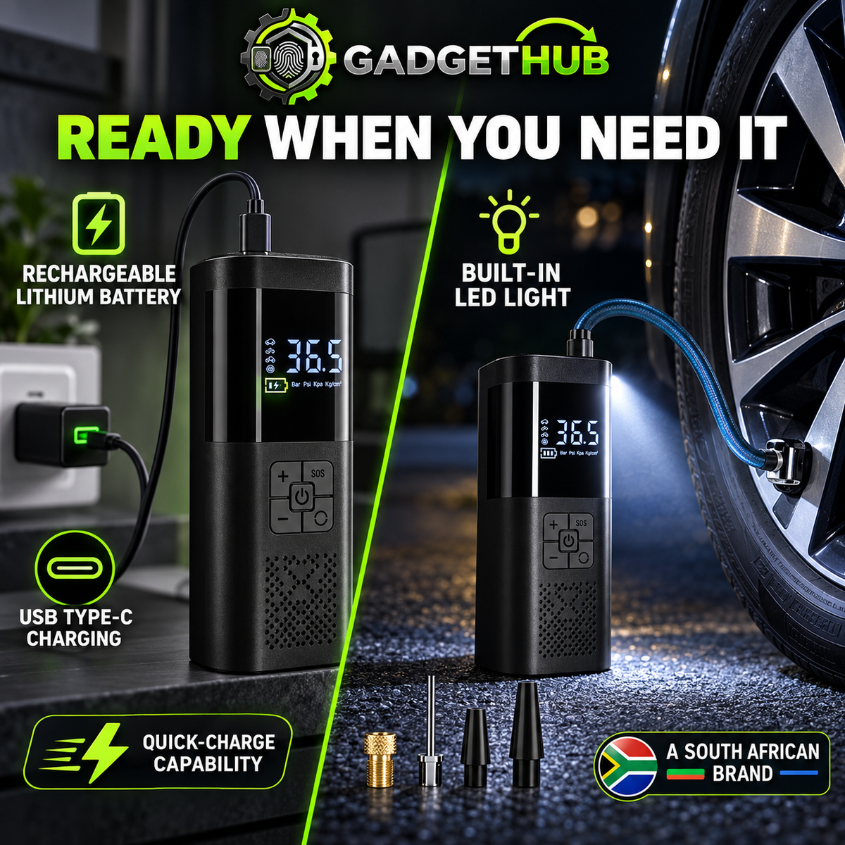 The Gadget Hub™ AirDrive 150 Smart Portable Inflator