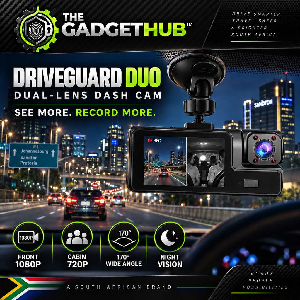 DriveGuard Duo Dual-Lens Dash Cam - Front 1080P, Cabin 720P, 170° Wide Angle, Night Vision
