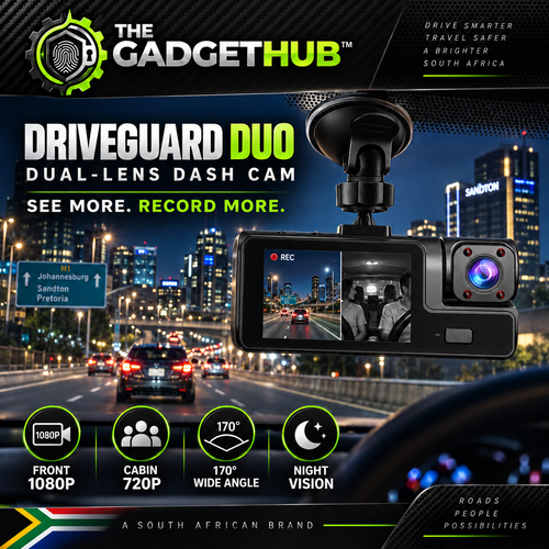 DriveGuard Duo Dual-Lens Dash Cam - Front 1080P, Cabin 720P, 170° Wide Angle, Night Vision