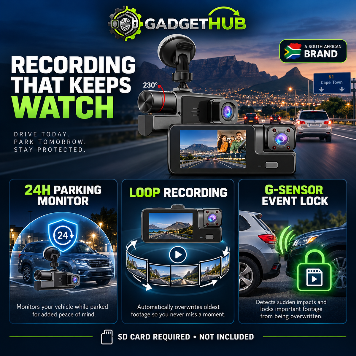 The Gadget Hub™ DriveGuard Duo Dual-Lens Dash Cam